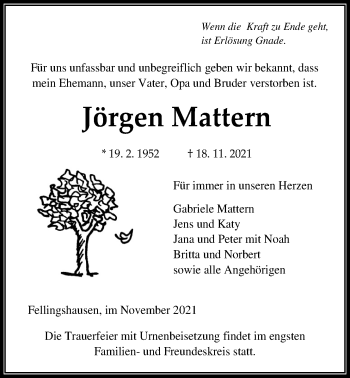 Traueranzeige von Jörgen Mattern von Giessener Anzeiger