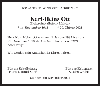 Traueranzeige von Karl-Heinz Ott 