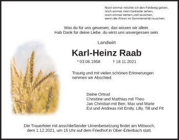 Traueranzeige von Karl-Heinz Raab von Wetterauer Zeitung