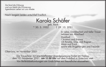 Traueranzeige von Karola Schäfer 