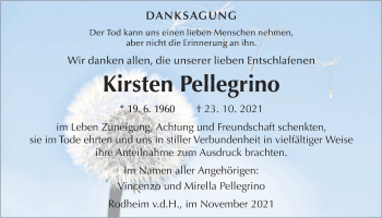 Traueranzeige von Kirsten Pellegrino von Wetterauer Zeitung