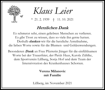 Traueranzeige von Klaus Leier 