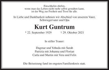 Traueranzeige von Kurt Guntrum von Wetterauer Zeitung