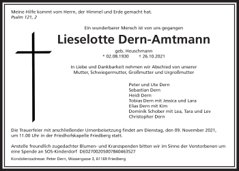 Traueranzeige von Lieselotte Dern-Amtmann von Wetterauer Zeitung