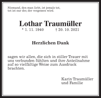 Traueranzeige von Lothar Traumüller von Wetterauer Zeitung, Wetterauer Zeitung