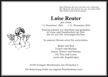 Traueranzeige von Luise Reuter von Usinger Anzeiger