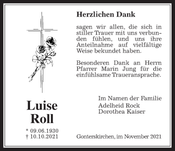 Traueranzeige von Luise Roll von Laubacher Anzeiger