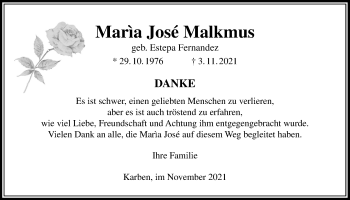 Traueranzeige von Maria Jose Malkmus von Bad Vilbel/Karben