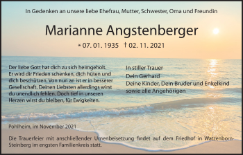 Traueranzeige von Marianne Angstenberger von Giessener Allgemeine, Alsfelder Allgemeine