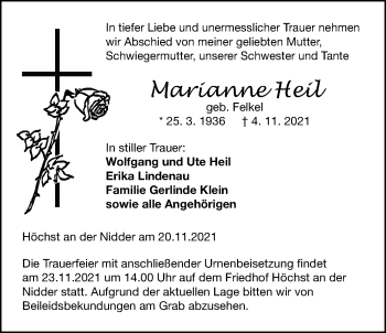Traueranzeige von Marianne Heil von Kreis-Anzeiger