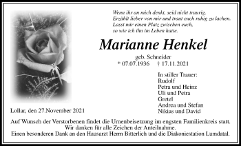 Traueranzeige von Marianne Henkel von Giessener Anzeiger