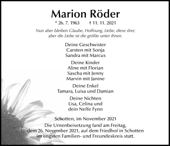Traueranzeige von Marion Röder von Kreis-Anzeiger