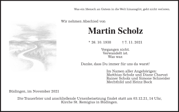 Traueranzeige von Martin Scholz von Alsfelder Allgemeine, Kreis-Anzeiger