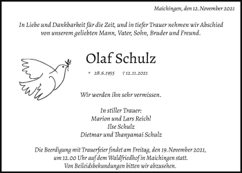 Traueranzeige von Olaf Schulz von Giessener Allgemeine, Alsfelder Allgemeine