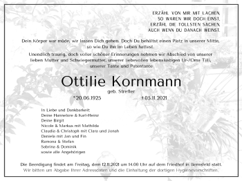 Traueranzeige von Ottilie Kornmann von Giessener Allgemeine, Alsfelder Allgemeine