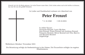 Traueranzeige von Peter Frenzel von Alsfelder Allgemeine, Wetterauer Zeitung, Giessener Allgemeine