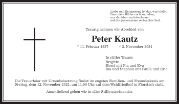 Traueranzeige von Peter Kautz von Wetterauer Zeitung