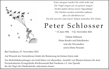 Traueranzeige von Peter Schlosser von Wetterauer Zeitung