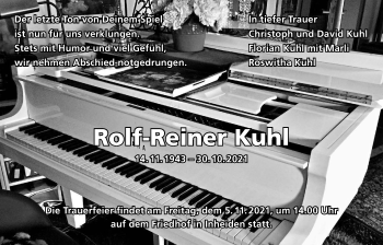 Traueranzeige von Rolf-Reiner Kuhl von Giessener Allgemeine, Alsfelder Allgemeine