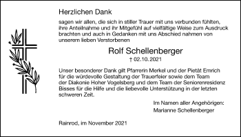Traueranzeige von Rolf Schellenberger 