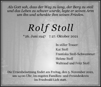 Traueranzeige von Rolf Stoll von Licher Wochenblatt