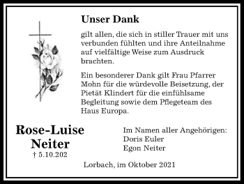 Traueranzeige von Rose-Luise Neiter 