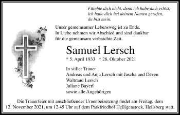 Traueranzeige von Samuel Lersch von Bad Vilbel/Karben