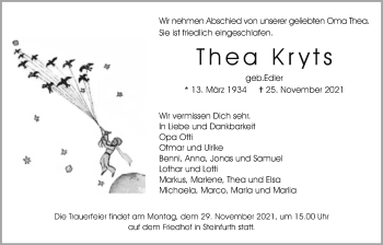Traueranzeige von Thea Kryts von Wetterauer Zeitung