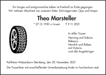 Traueranzeige von Theo Marsteller von Wetterauer Zeitung, Giessener Allgemeine, Alsfelder Allgemeine, Wetterauer Zeitung, Giessener Allgemeine, Alsfelder Allgemeine