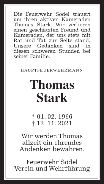 Traueranzeige von Thomas Stark von Wetterauer Zeitung
