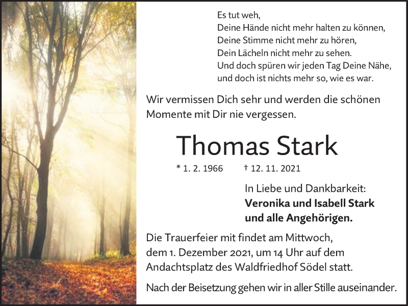  Traueranzeige für Thomas Stark vom 24.11.2021 aus Wetterauer Zeitung