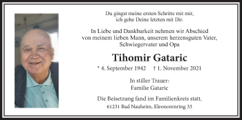 Traueranzeige von Tihomir Gataric von Wetterauer Zeitung