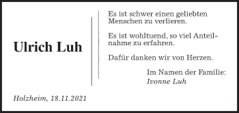 Traueranzeige von Ulrich Luh von Pohlheimer Nachrichten