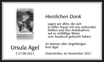 Traueranzeige von Ursula Agel von Giessener Allgemeine, Alsfelder Allgemeine