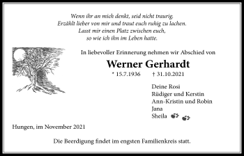 Traueranzeige von Werner Gerhardt von Licher Wochenblatt
