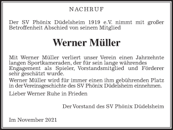 Traueranzeige von Werner Müller von Kreis-Anzeiger