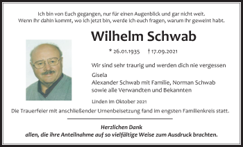 Traueranzeige von Wilhelm Schwab 