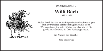 Traueranzeige von Willi Bach 