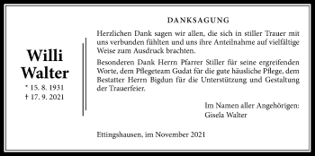 Traueranzeige von Willi Walter von Giessener Allgemeine, Alsfelder Allgemeine