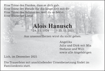 Traueranzeige von Alois Hanusch von Licher Wochenblatt