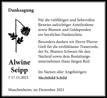 Traueranzeige von Alwine Seipp von Licher Wochenblatt