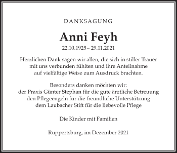 Traueranzeige von Anni Feyh von Laubacher Anzeiger