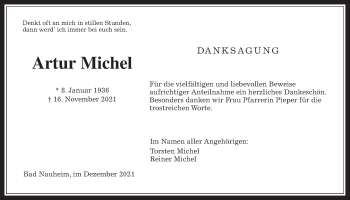 Traueranzeige von Artur Michel von Giessener Allgemeine, Alsfelder Allgemeine, Wetterauer Zeitung