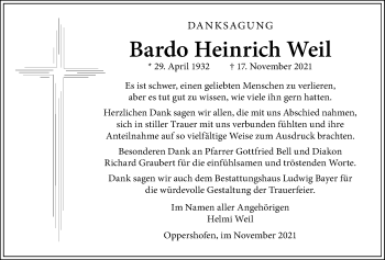Traueranzeige von Bardo Heinrich Weil von Wetterauer Zeitung