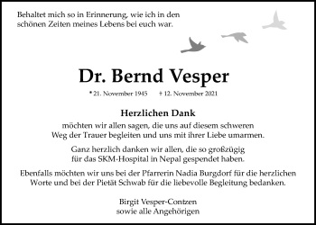 Traueranzeige von Bernd Vesper von Wetterauer Zeitung