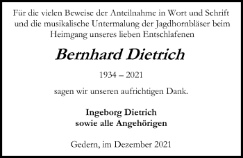 Traueranzeige von Bernhard Dietrich von Kreis-Anzeiger