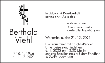 Traueranzeige von Berthold Viehl von Wetterauer Zeitung