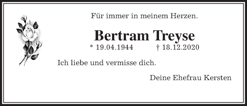  Traueranzeige für Bertram Treyse vom 18.12.2021 aus Wetterauer Zeitung