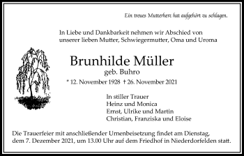 Traueranzeige von Brunhilde Müller von Bad Vilbel/Karben