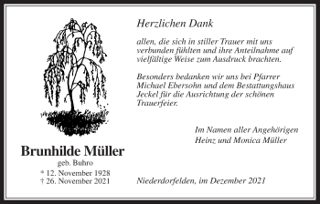 Traueranzeige von Brunhilde Müller von Bad Vilbel/Karben